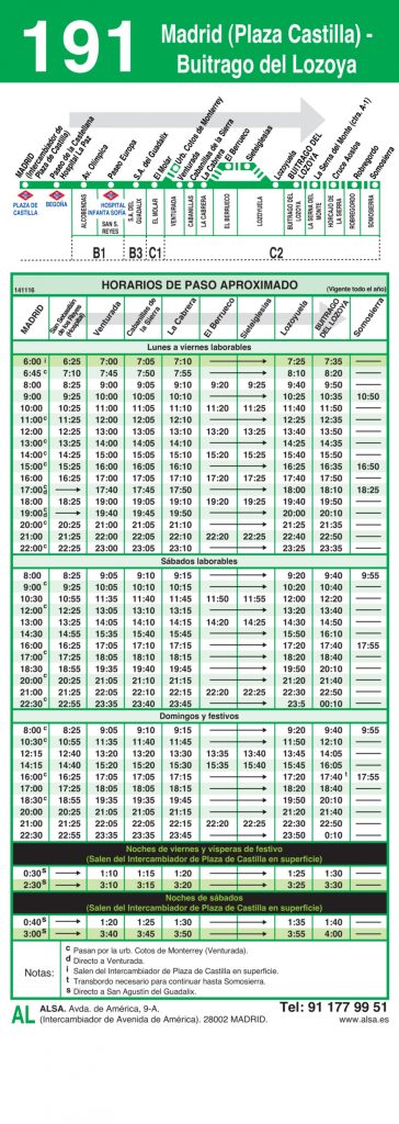 horario bus 191 ida